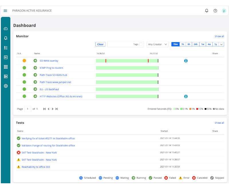 Paragon Active Assuranceユーザーインターフェイスのスクリーンショット