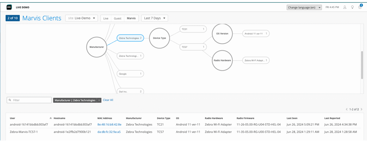 Figure 11: Marvis Client listing in Mist dashboard