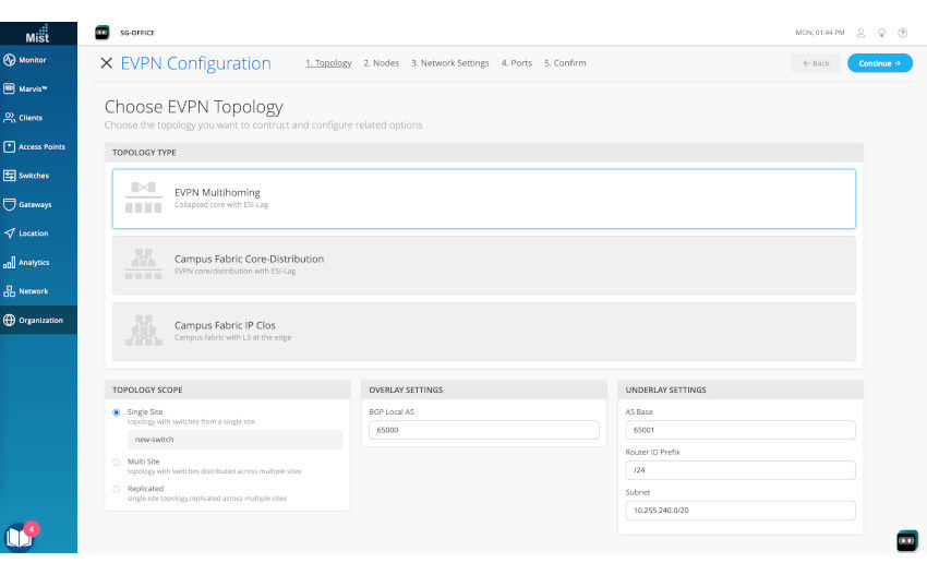 PN multihoming configuration via the Juniper Mist cloud