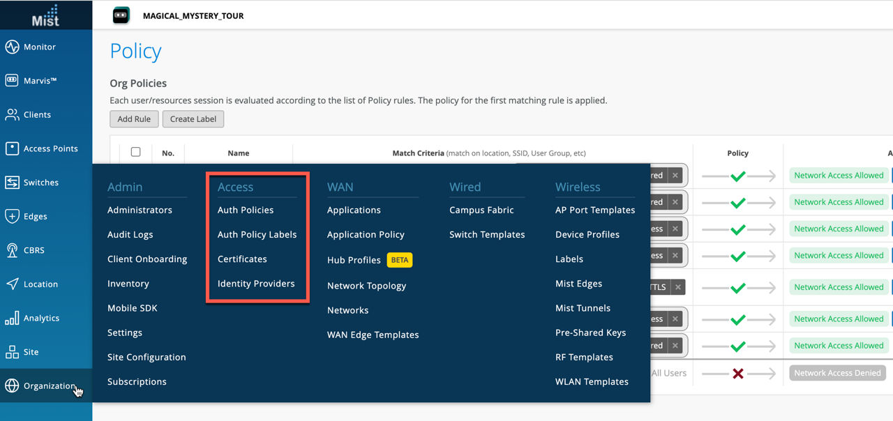 Juniper Mist Access Assuranceを示すスクリーンショット