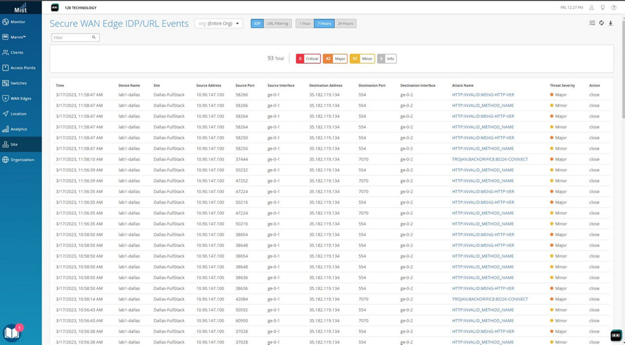 Figure 3: Captured events from IDP and URL filtering