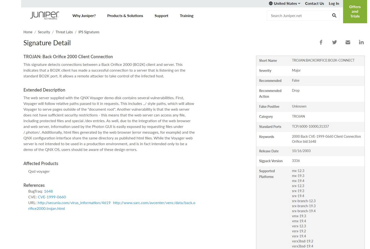 Figure 4: IPS signature for a detected vulnerability