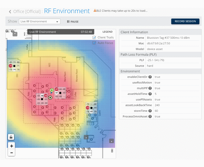 Figure 4: Asset Visibility provides an RF view of a tagged asset in an office environment