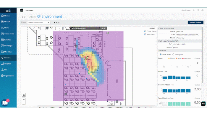 Figure 4: RF view of client moving in an office environment
