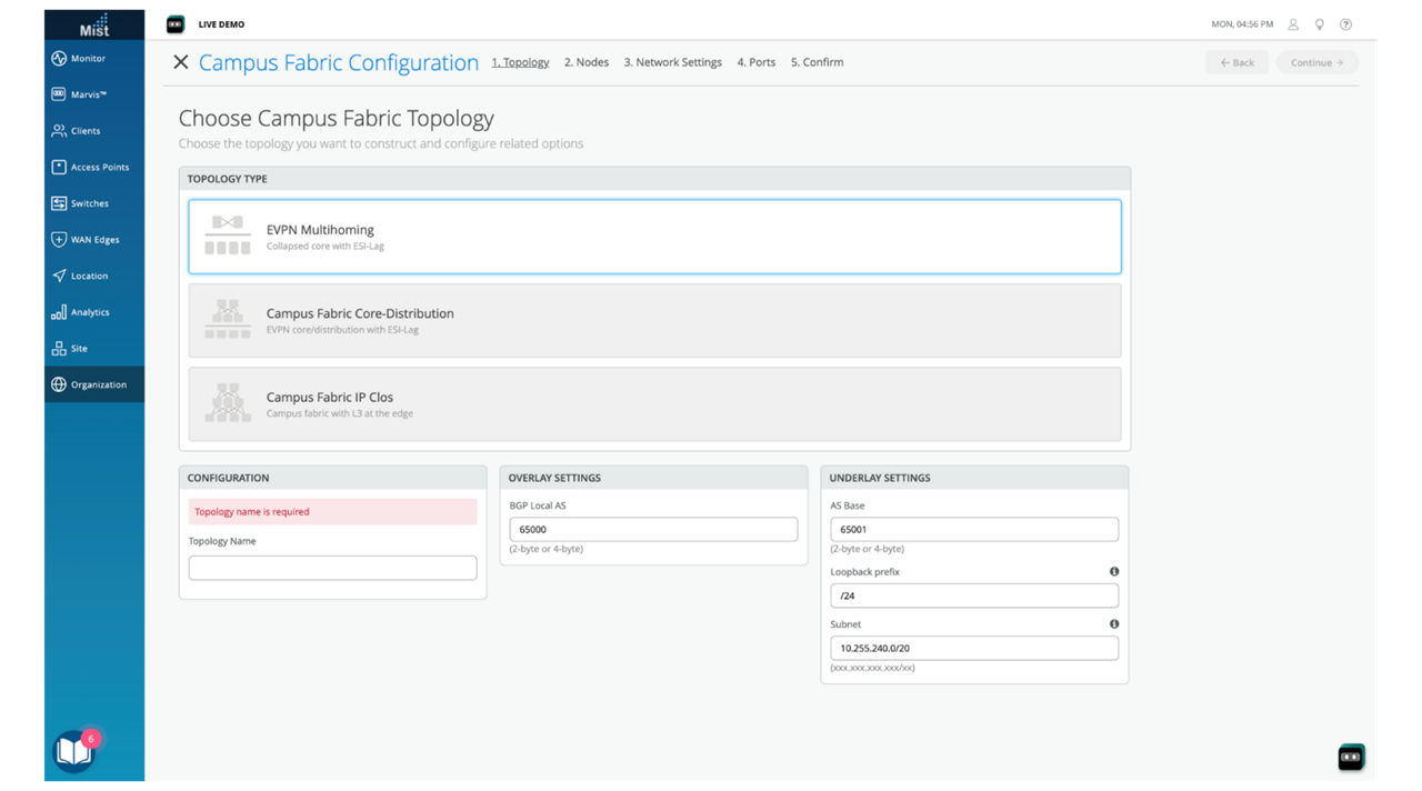 Figure 4: EVPN multihoming configuration via the Juniper Mist Cloud