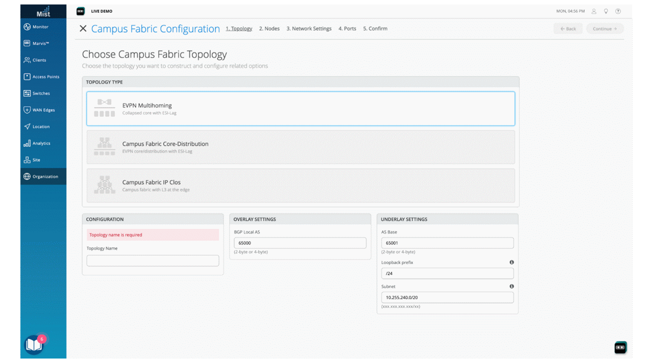Figure 4: EVPN multihoming configuration via the Juniper Mist Cloud