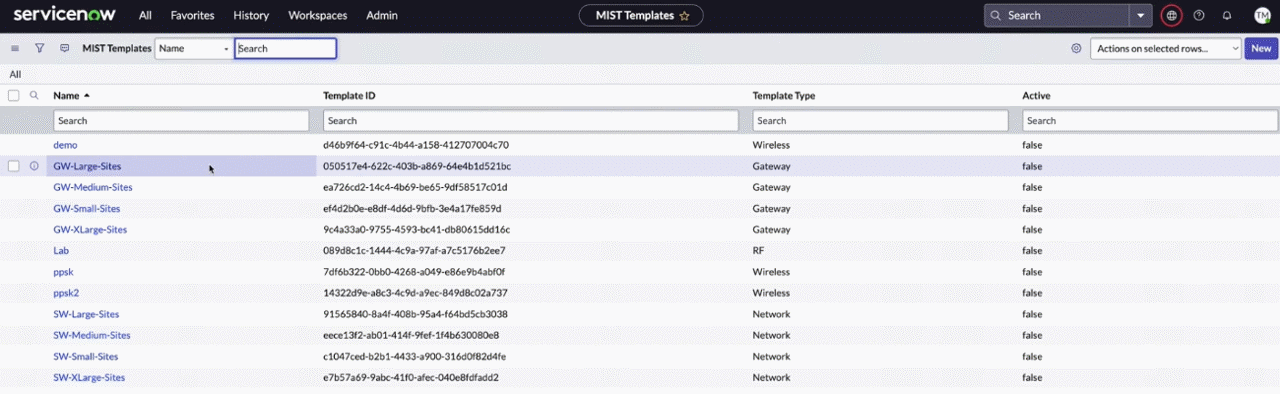 Figure 2: Mist configuration templates in ServiceNow