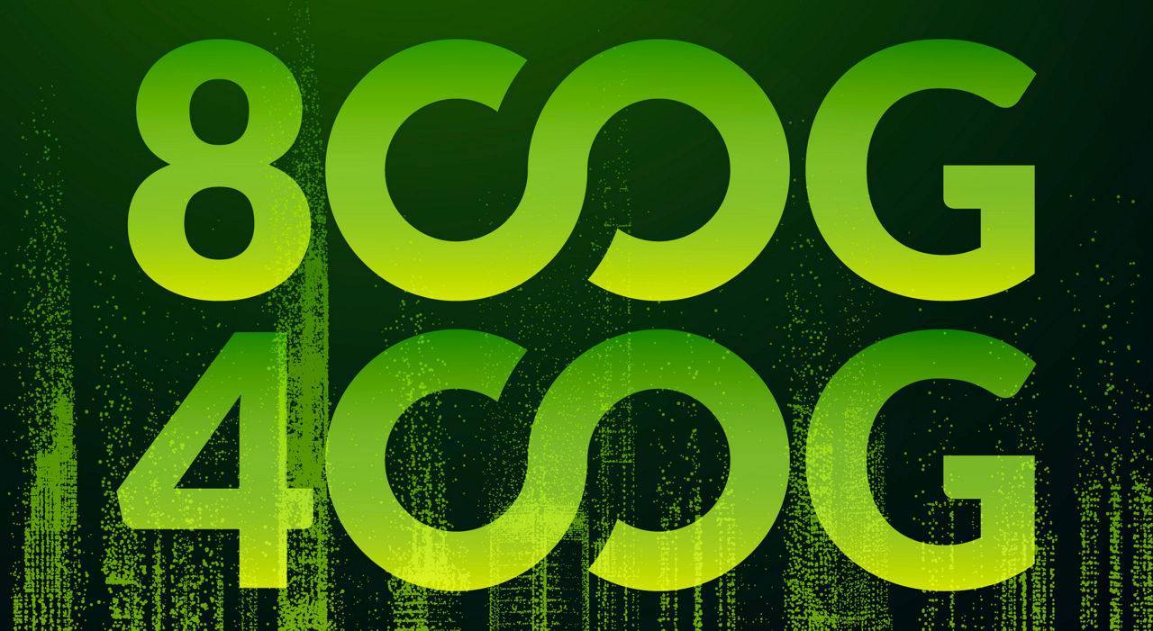 400G and 800G text with green font for the 4 and 8 an infinity text