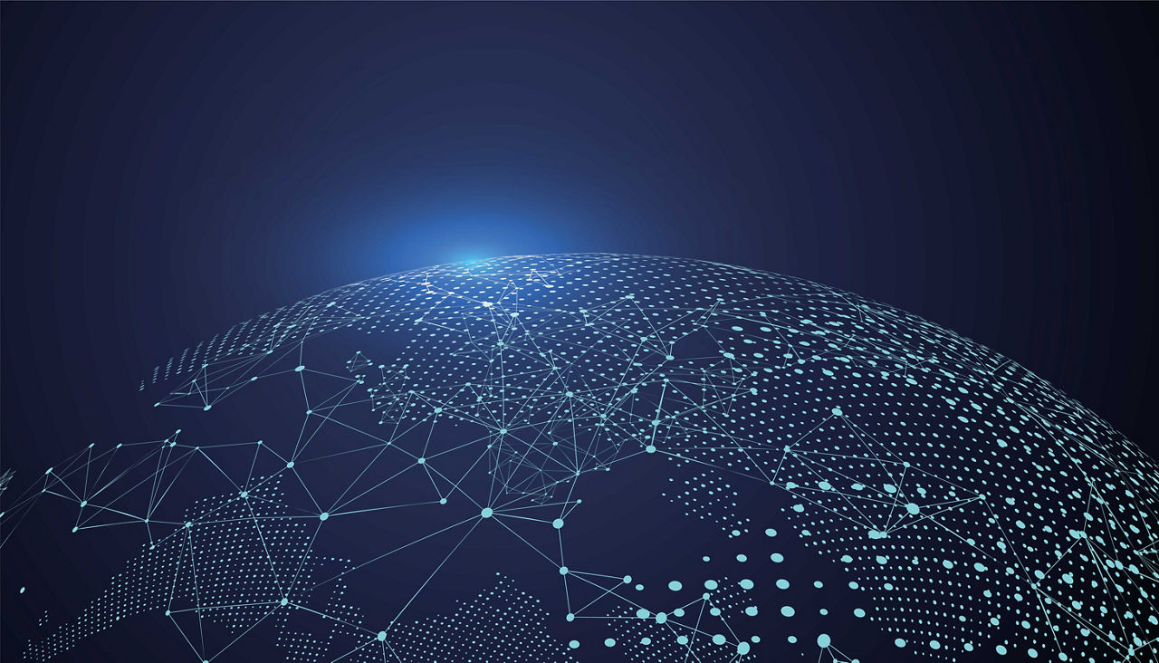 World map with points and lines, representing the global network connection, international meaning