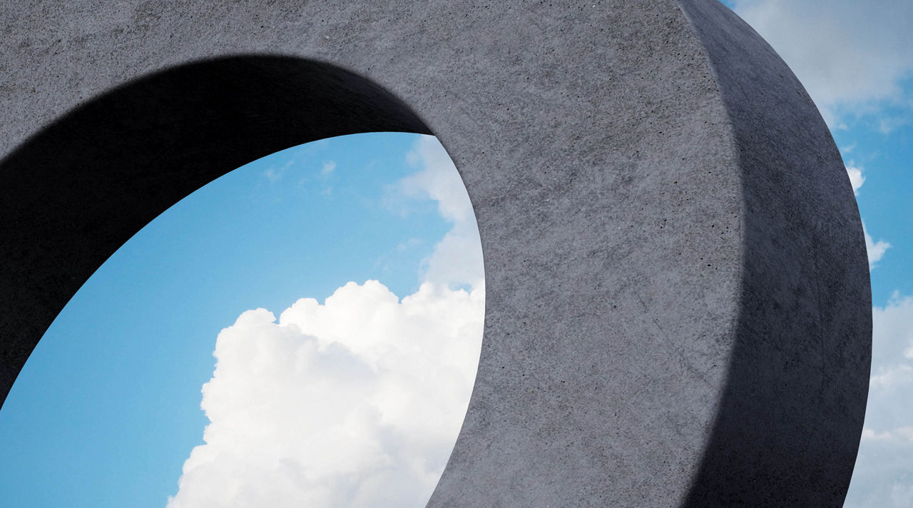 Abstract of concrete curved sculpture architectural on cloud sky background,Concept of future modern architecture,3d rendering