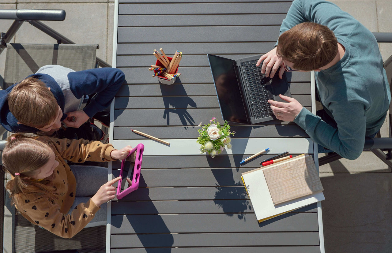 Homeoffice for the work at home and homeschooling due to coronavirus quarantine