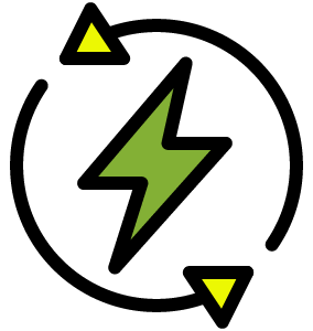 green lightning bolt encircled by yellow arrows