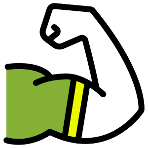 arm with flexed muscles and green T-shirt sleeve