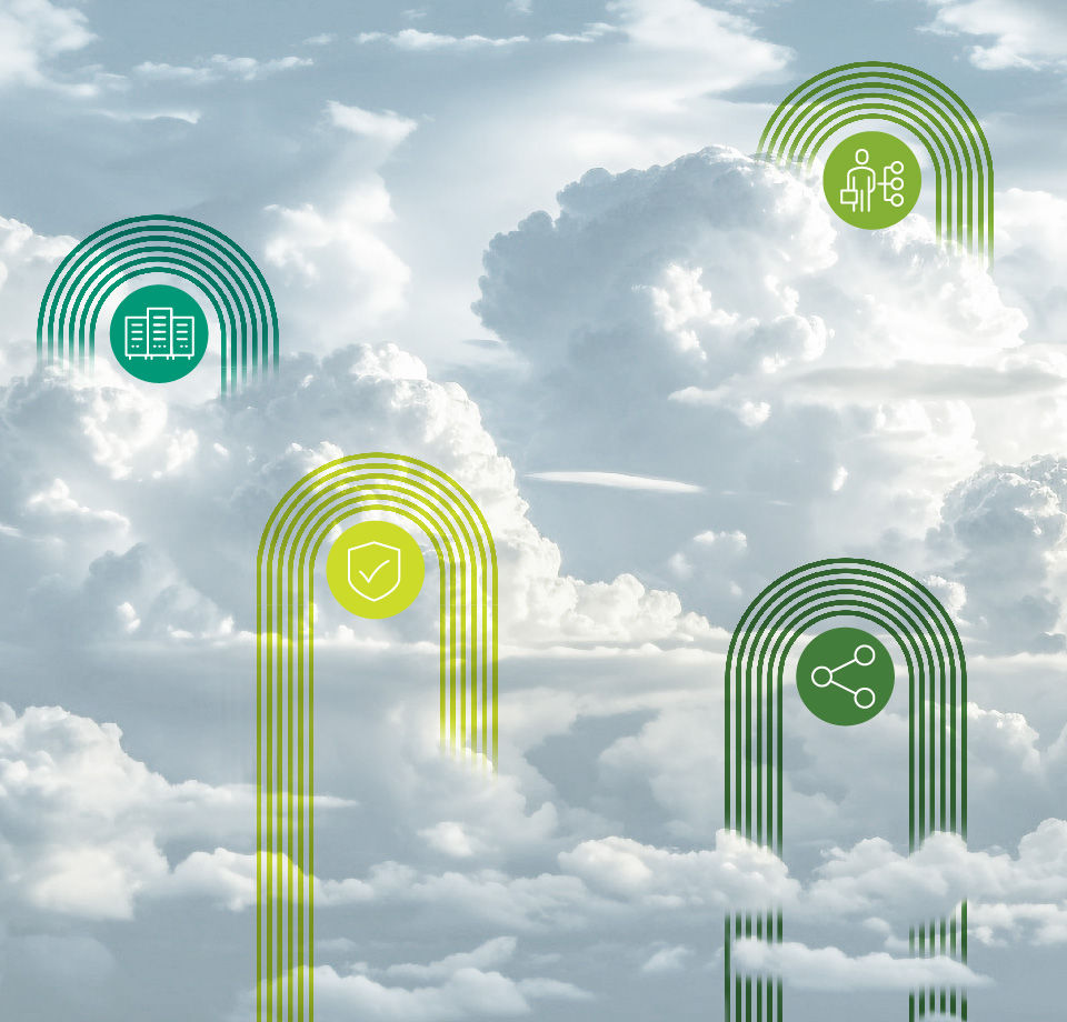 クラウドのようなデータセンターを実現するJuniper Apstraソフトウェアを表すクラウドとアイコンの画像