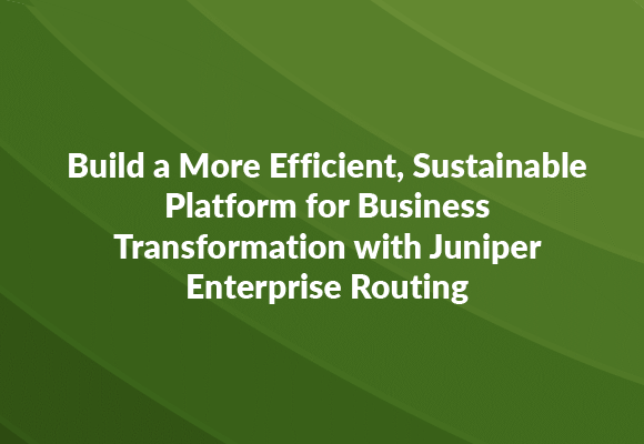 White text that describes building a more sustainable platform for business with Juniper enterprise routing, on a green background
