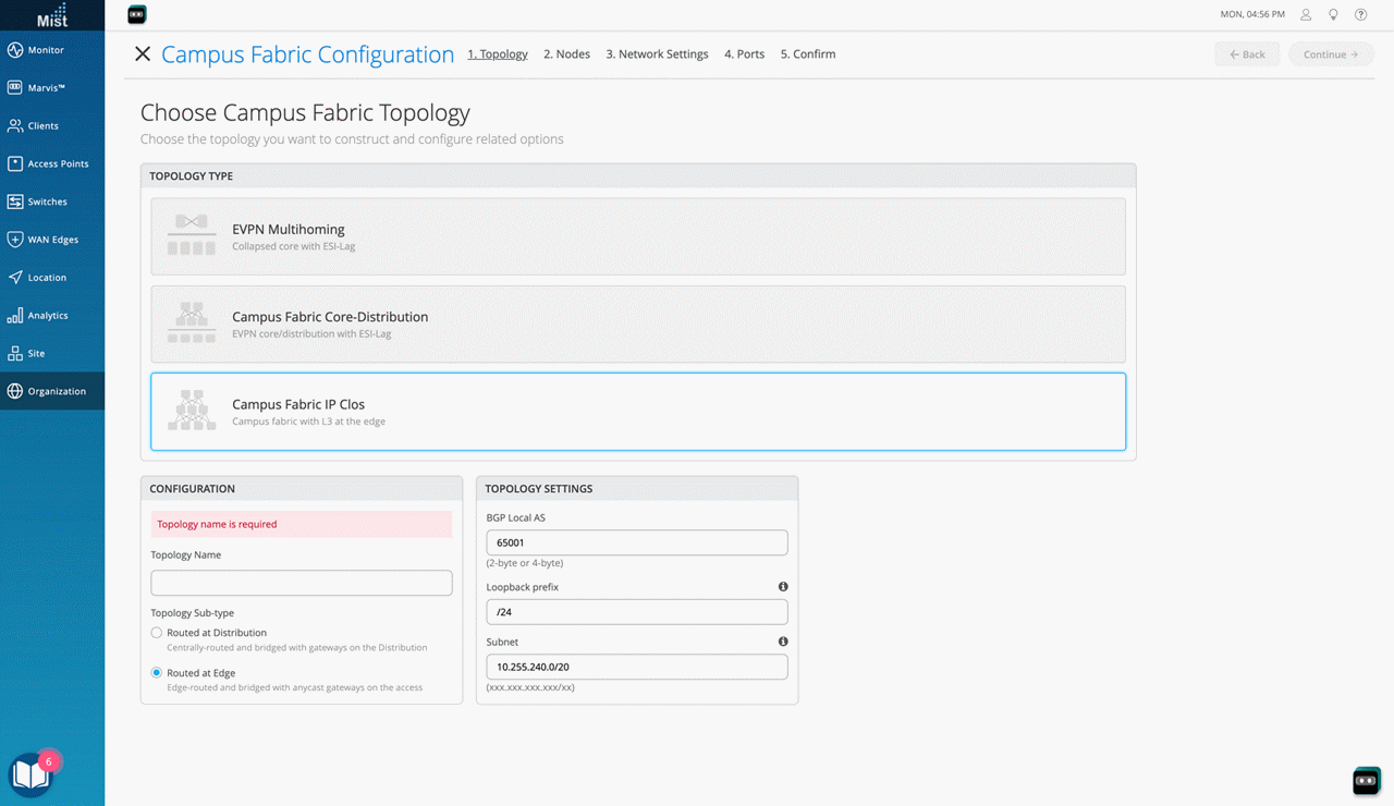 Campus Fabric IP Clos Configuration screenshot