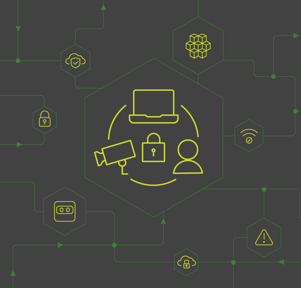 Illustration with icons representing Network Access Control (NAC)