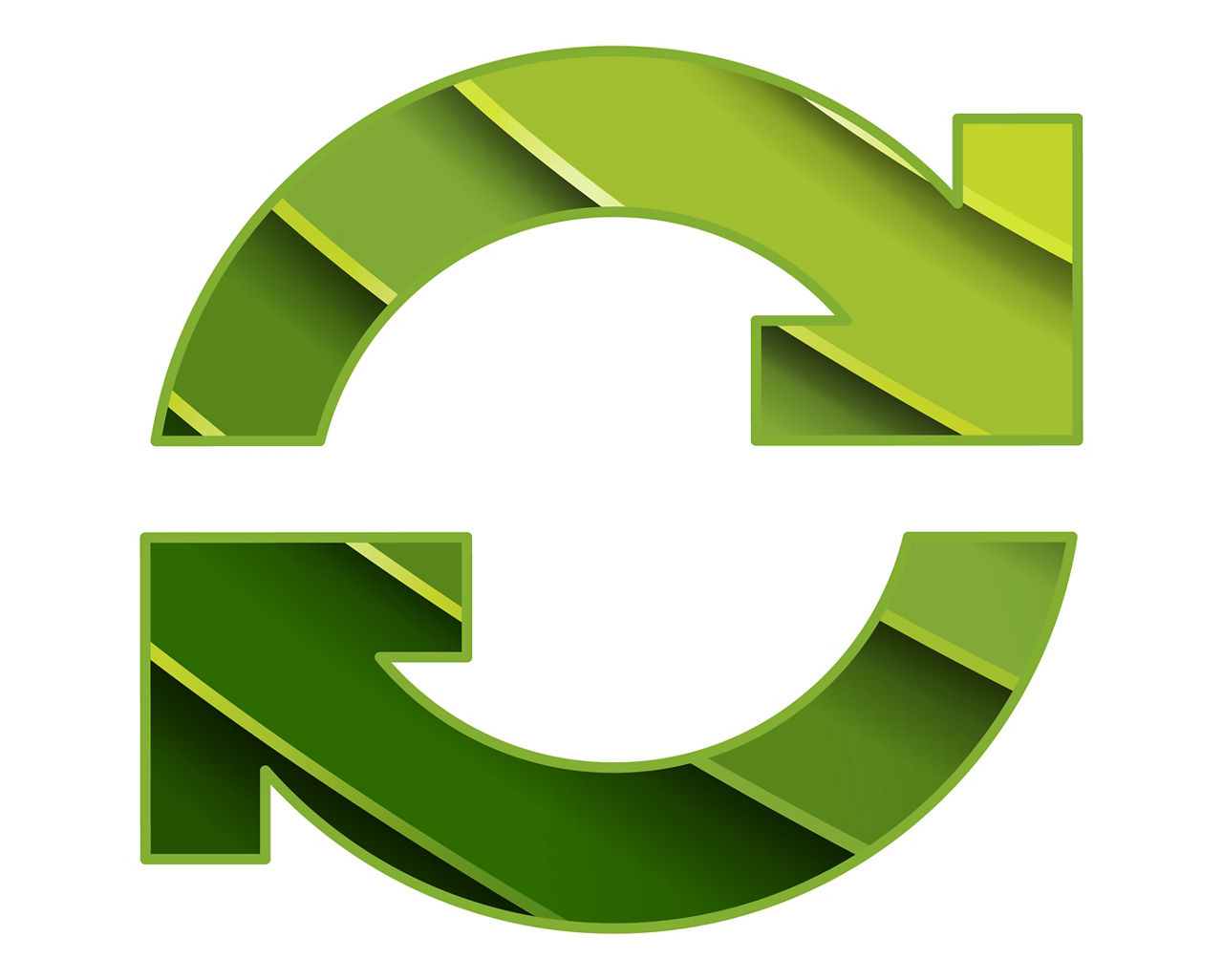 2つの矢印が円を形成する緑色の循環同期アイコン