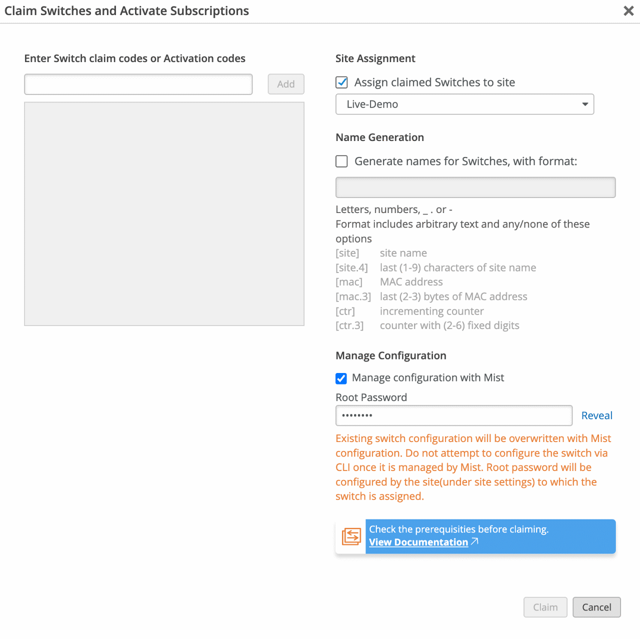 Claim Switches  and Activate Subscriptions screenshot