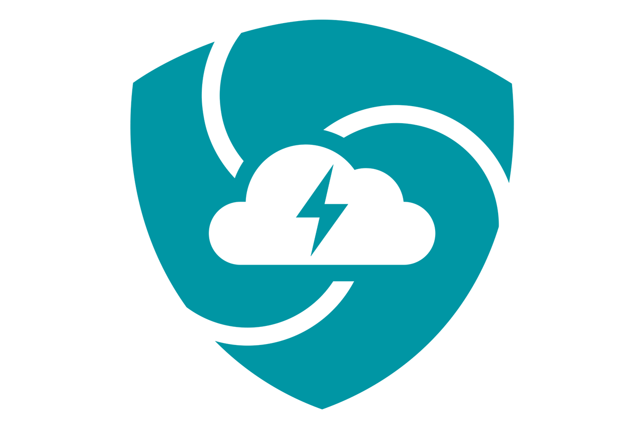 Teal shield, cloud, and lightning bolt graphic representing Juniper’s Advanced Threat Prevention (ATP) that’s also cloud ready.