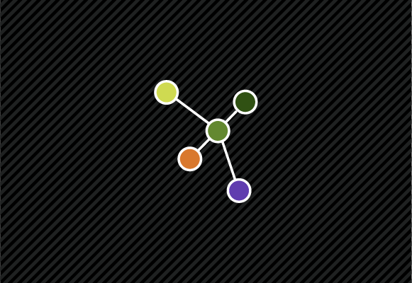 Image of colorful circles with a hub and spoke model and a dark background