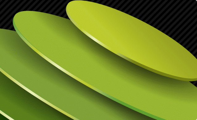 Stacked green circles of various gradient colors.