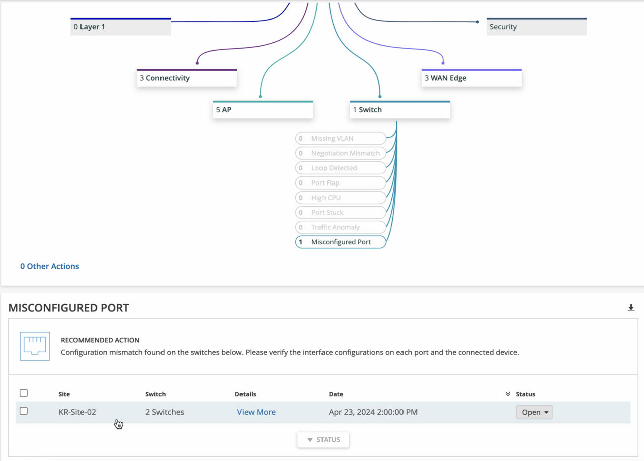 Marvis Actions Misconfigured Port screenshot