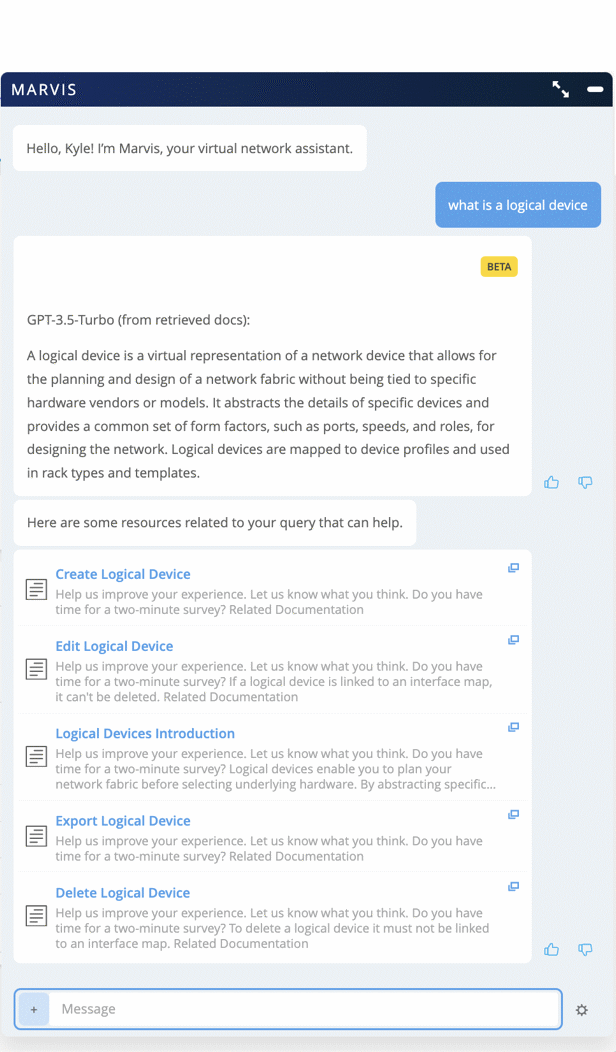 Marvis VNA for Data Center Chat