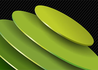 Stacked green circles of various gradient colors.