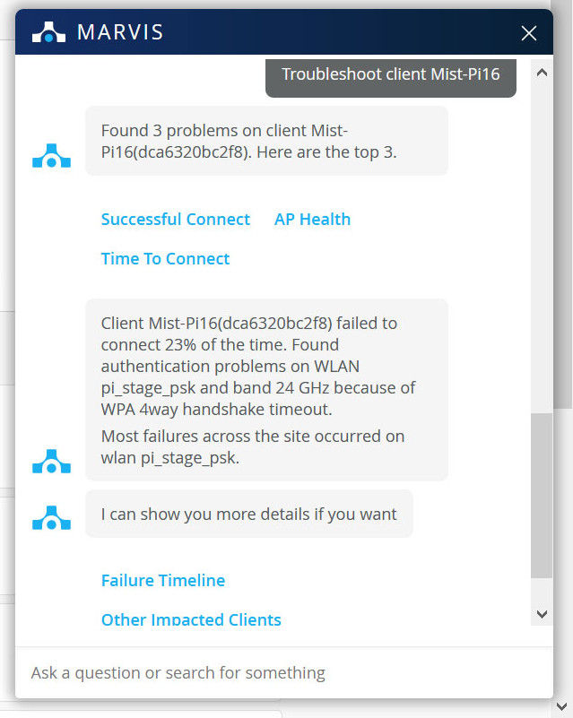 Screenshot of MARVIS troubleshooting details