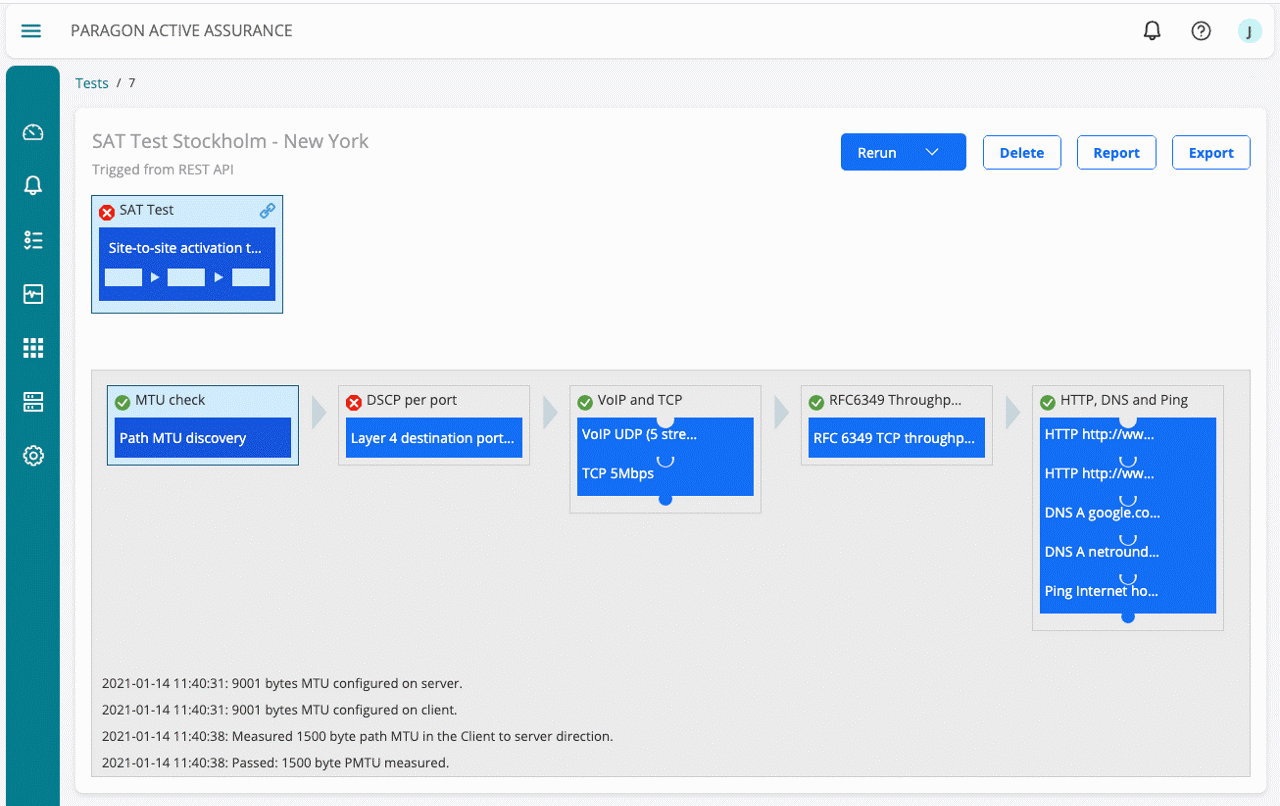 Screenshot of the Paragon Active Assurance user interface